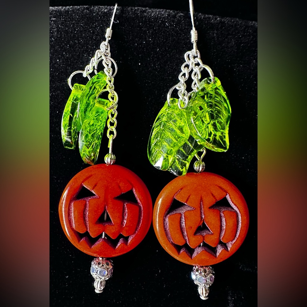 Halloween Pumpkin and Leaf Earrings by Shanstones Bespoke Designs
